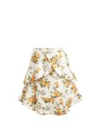 Zimmermann Golden Flutter Floral-print Linen Skirt