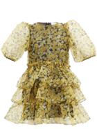 Matchesfashion.com Ganni - Tiered Floral-print Organza Dress - Womens - Yellow Print