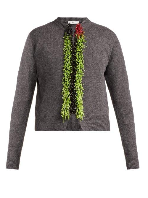 Matchesfashion.com Toga - Beaded Wool Blend Cardigan - Womens - Grey