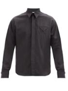 Matchesfashion.com Bottega Veneta - Pocket-square Wool-flannel Shirt - Mens - Dark Grey