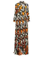 Matchesfashion.com Prada - Floral Print High Neck Organza Dress - Womens - Orange