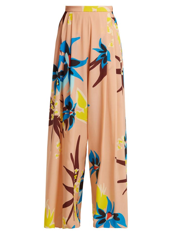 Delpozo Wide-leg Hibiscus-print Silk Trousers