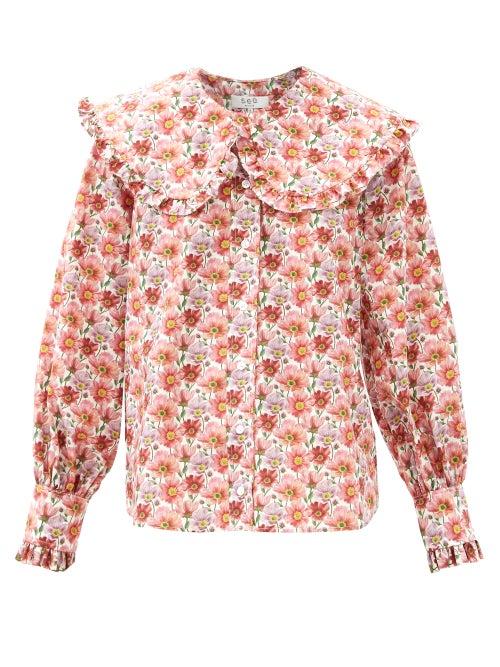 Matchesfashion.com Sea - Leslie Peter Pan-collar Cotton-poplin Blouse - Womens - Pink