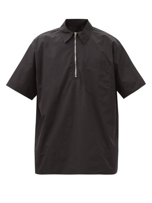 Winnie New York - Half-zip Cotton-poplin Short-sleeved Shirt - Mens - Black
