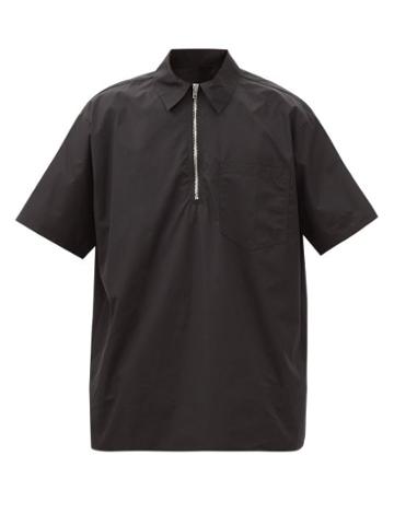 Winnie New York - Half-zip Cotton-poplin Short-sleeved Shirt - Mens - Black