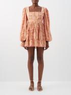 Agua By Agua Bendita - Avena Floral-print Cotton-poplin Mini Dress - Womens - Pink Print