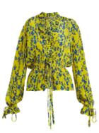 Matchesfashion.com Preen Line - Taia V Neck Frill Trim Top - Womens - Yellow Multi