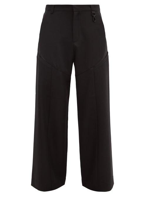 Matchesfashion.com Marine Serre - High-rise Panelled Wool-twill Wide-leg Trousers - Mens - Black
