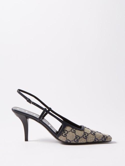 Gucci - Tom 75 Gg-canvas Slingback Pumps - Womens - Grey Multi
