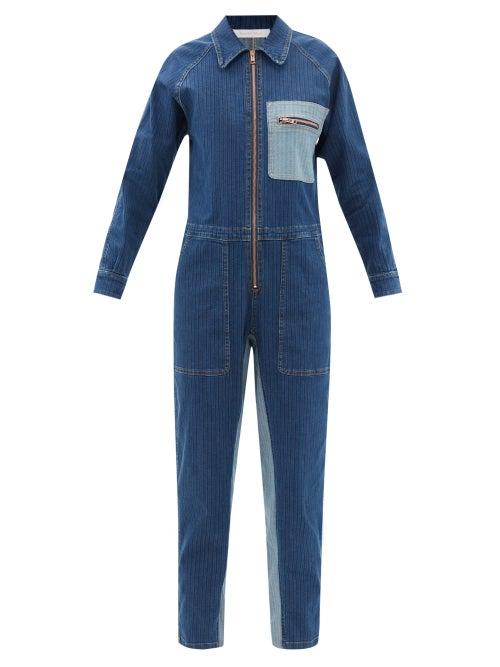 See By Chlo - Striped Denim Jumpsuit - Womens - Mid Denim