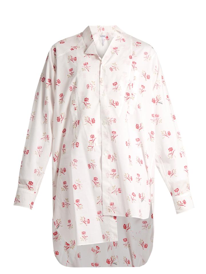 Loewe Asymmetric Rose-print Cotton Shirt