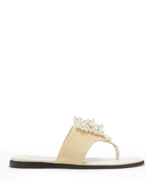 Matchesfashion.com Jimmy Choo - Asti Pearl-embellished Raffia Sandals - Womens - Beige Multi