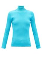 Balenciaga - High-neck Knitted Cotton Sweater - Womens - Blue