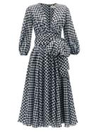 Matchesfashion.com Alexandre Vauthier - Tie-waist Dot-print Silk Midi Dress - Womens - Blue White