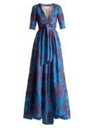 Matchesfashion.com Carolina Herrera - Knotted Floral Devor Gown - Womens - Blue Multi