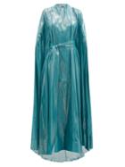 Common Hours - Belted Silk-blend Lurex Cape Gown - Womens - Blue