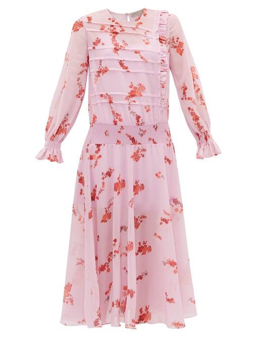 Matchesfashion.com Preen Line - Gilda Shirred Floral Print Crepe Dress - Womens - Pink Multi