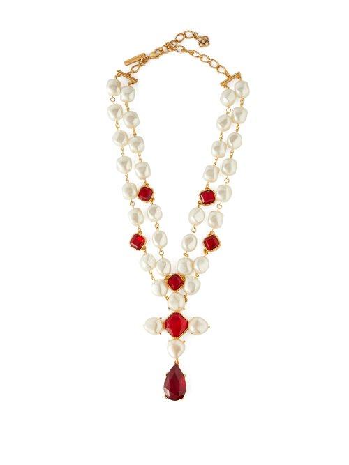 Matchesfashion.com Oscar De La Renta - Faux Pearl And Crystal Necklace - Womens - Red