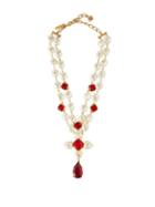 Matchesfashion.com Oscar De La Renta - Faux Pearl And Crystal Necklace - Womens - Red