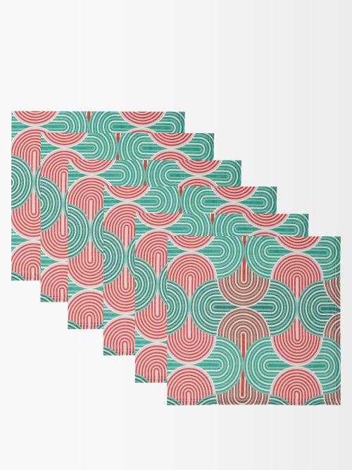 La Doublej - Set Of Six Slinky Verde-print Linen Napkins - Womens - Green Multi