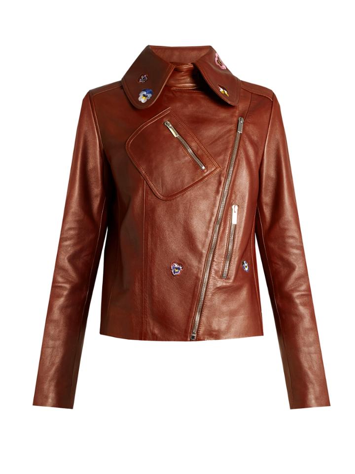 Christopher Kane Pansy-embroidered Leather Jacket