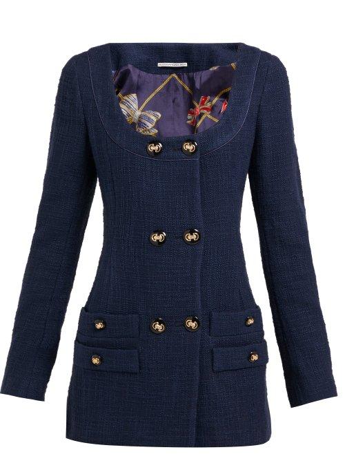 Matchesfashion.com Alessandra Rich - Double Breasted Cotton Blend Tweed Mini Dress - Womens - Navy