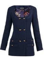 Matchesfashion.com Alessandra Rich - Double Breasted Cotton Blend Tweed Mini Dress - Womens - Navy