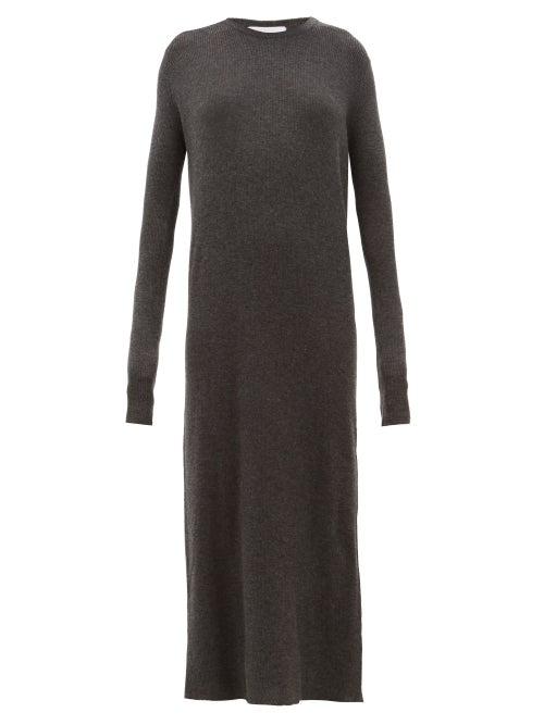 Matchesfashion.com Raey - Crew Neck Ribbed Cashmere Dress - Womens - Charcoal