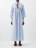 Thierry Colson - Guise Balloon-sleeved Smocked Cotton Maxi Dress - Womens - Light Blue