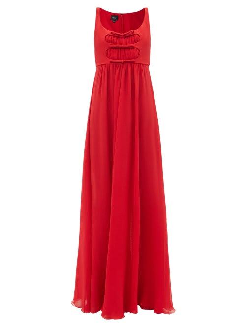 Giambattista Valli - Cutout Bodice Pleated-cady Gown - Womens - Red