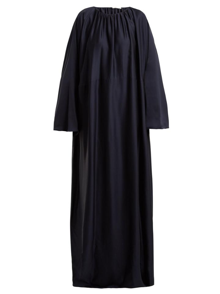 The Row Nancy Ruched-neck Silk-charmeuse Dress