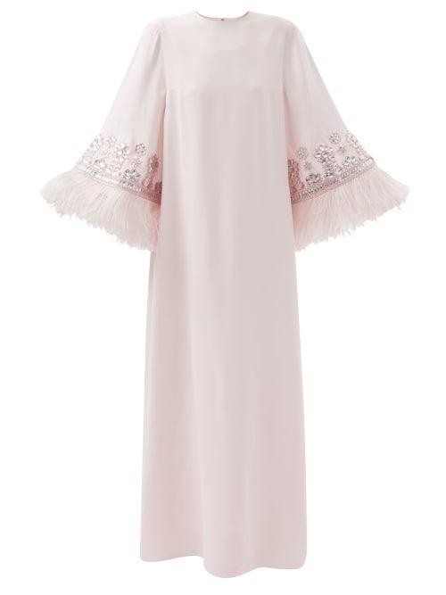 Andrew Gn - Crystal-embellished Feather-trim Crepe Gown - Womens - Light Pink