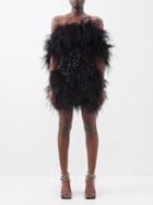 Germanier - Feather-trimmed Sequinned Off-the-shoulder Dress - Womens - Black