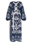 Vita Kin Tree Of Life Embroidered Linen Midi Dress