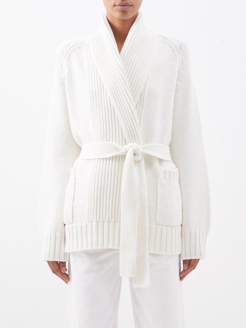 Johnstons Of Elgin - Belted Ribbed Cashmere Wrap Cardigan - Womens - White / Ivory
