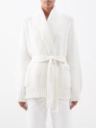 Johnstons Of Elgin - Belted Ribbed Cashmere Wrap Cardigan - Womens - White / Ivory
