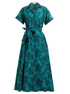Matchesfashion.com Erdem - Cypress Belted Floral Jacquard Midi Shirtdress - Womens - Green Multi
