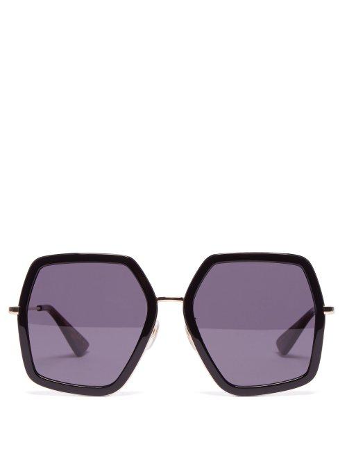 Matchesfashion.com Gucci - Oversized Geometric Frame Acetate Sunglasses - Womens - Black