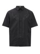 Mens Rtw Fendi - Ladder-lace Wool Short-sleeved Shirt - Mens - Black
