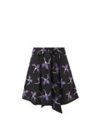 Valentino - Fairy Flowers-print Silk Crepe De Chine Shorts - Womens - Black Multi