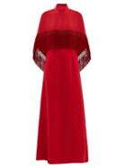 Andrew Gn - Fringe-trim Caped Crepe Gown - Womens - Red