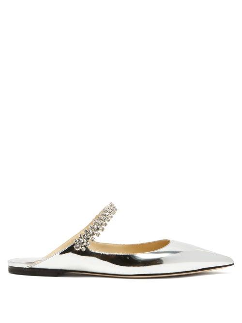 Jimmy Choo - Point-toe Mirrored-leather Flat Mules - Womens - Silver