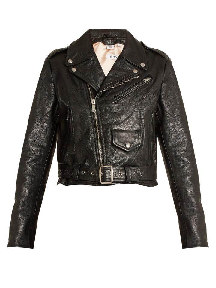 Re/done Originals Cropped Leather Biker Jacket