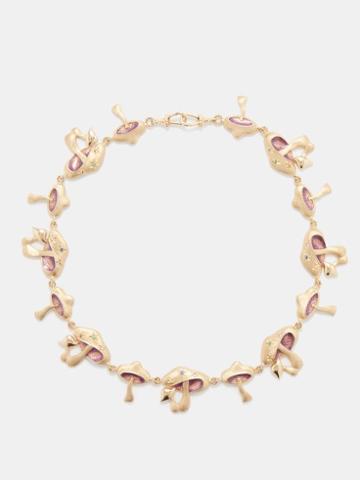 Marie Lichtenberg - Mushroom Sapphire, Enamel & 14kt Gold Necklace - Womens - Gold Multi
