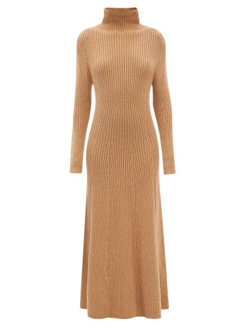 Johnstons Of Elgin - High-neck Ribbed Cashmere Dress - Womens - Camel