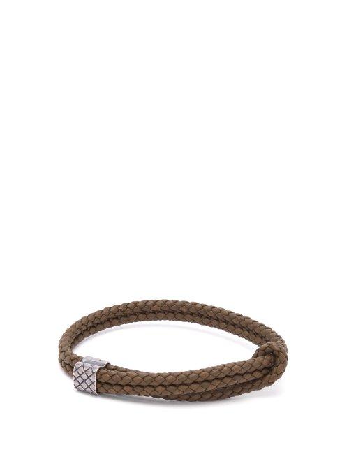 Matchesfashion.com Bottega Veneta - Double Intrecciato Woven Leather Bracelet - Mens - Khaki
