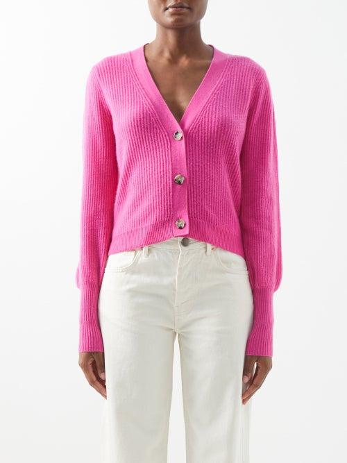 Allude - V-neck Ribbed-knit Cashmere Cardigan - Womens - Bright Pink