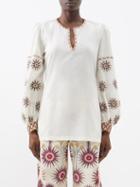 Emporio Sirenuse - Vera Embroidered Cotton-voile Top - Womens - Ivory Multi