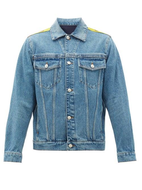 Matchesfashion.com Versace - Baroque Logo-panel Denim Jacket - Mens - Blue