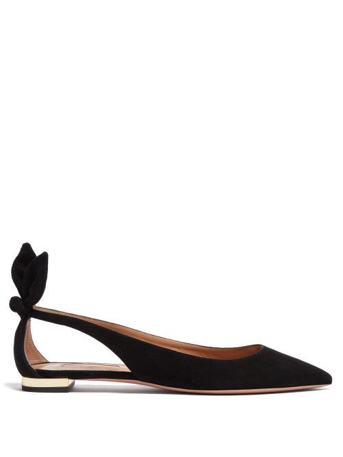 Matchesfashion.com Aquazzura - Deneuve Bow-embellished Suede Ballerina Flats - Womens - Black
